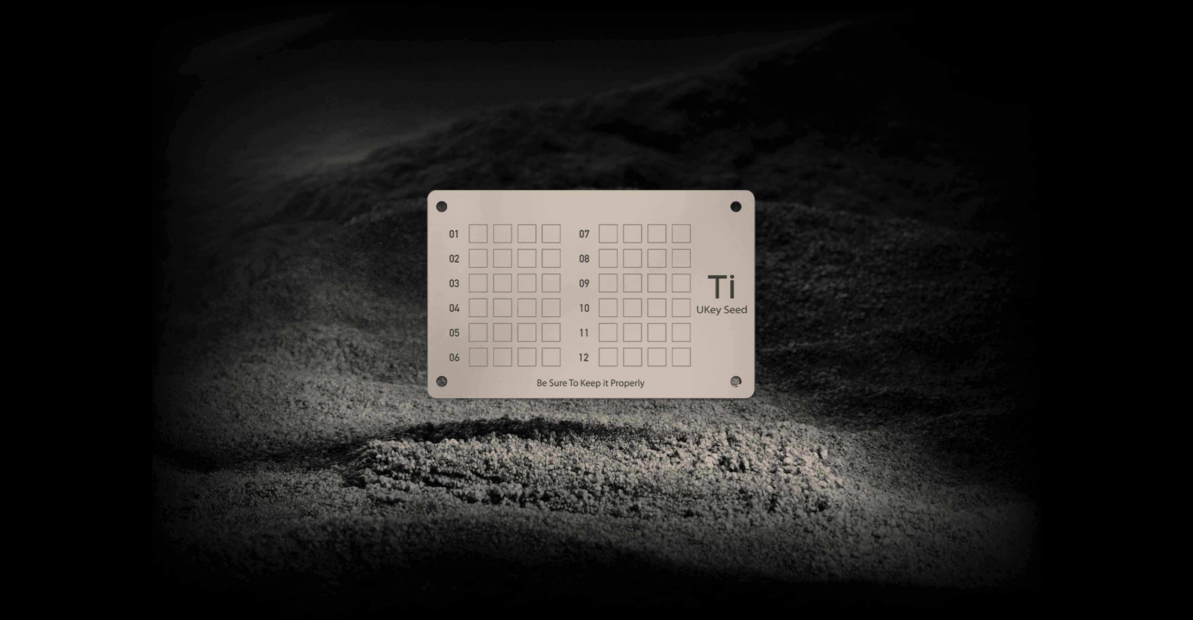 UKey Seed Ti titanium seed phrase backup card held in hand