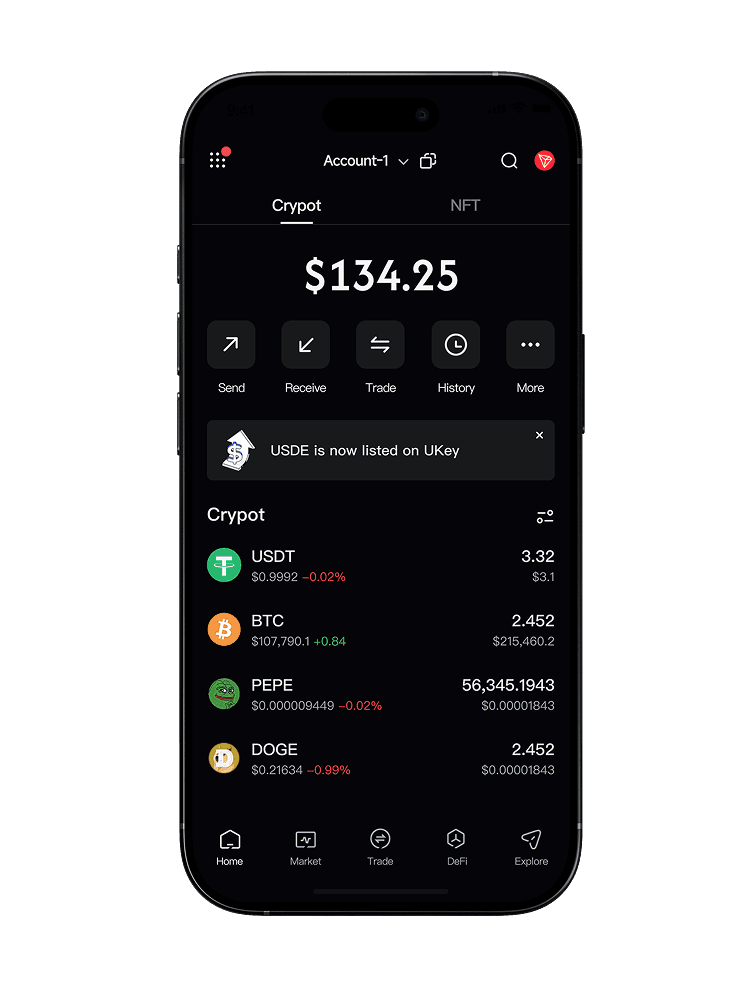 UKey Wallet mobile app screen