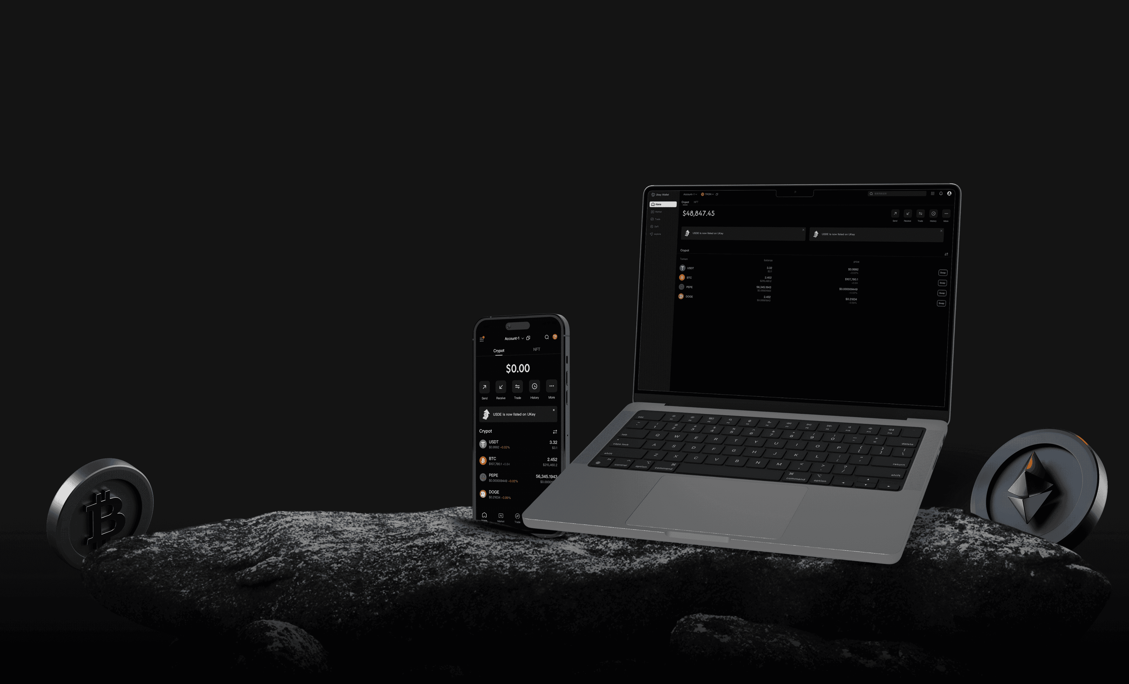 UKey Wallet on phone and desktop